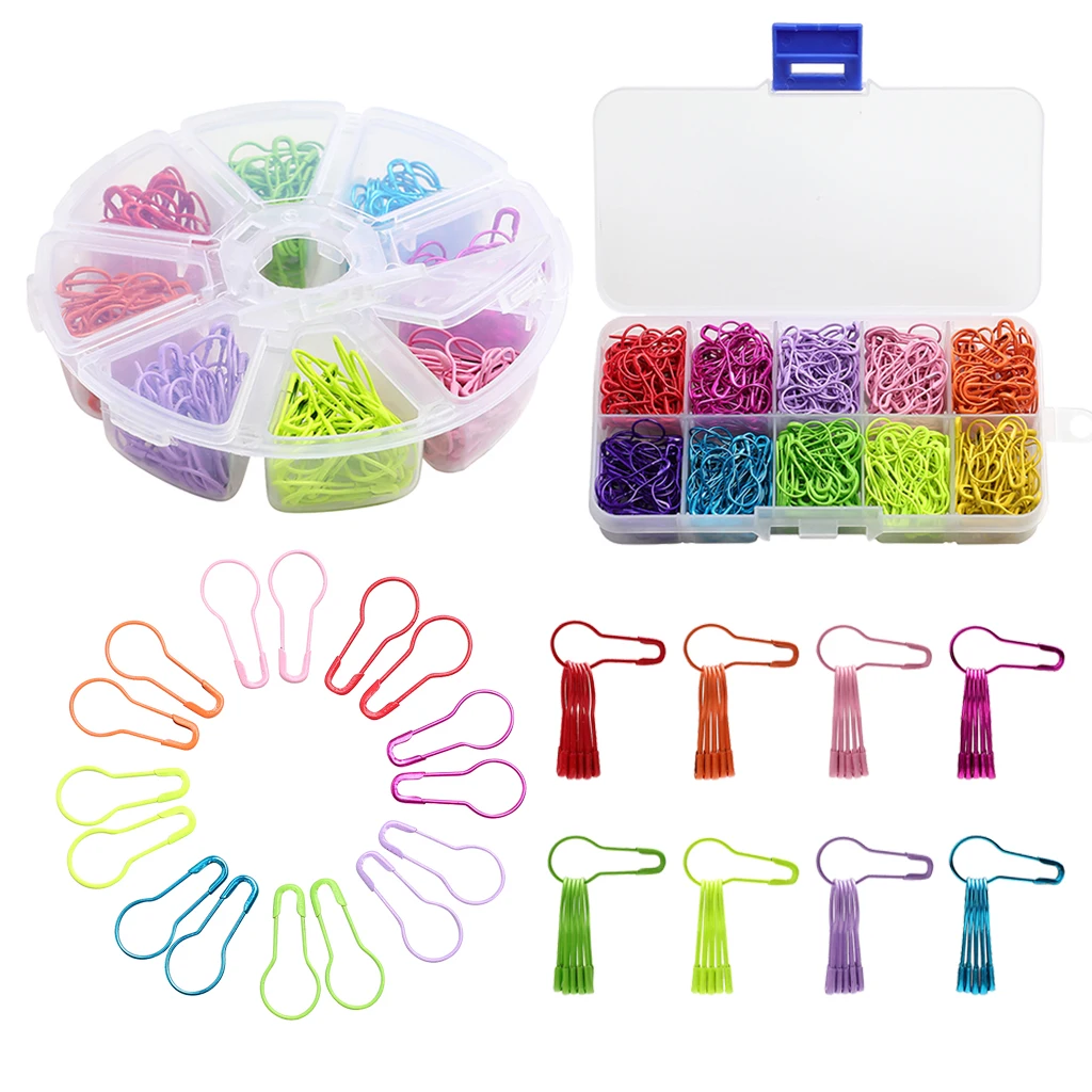 500Pcs Metal Safety Pins,Bulb Gourd Pins Pear Shaped Pins for Knitting Stitch Markers Sewing Clothing DIY Craft with Storage Box