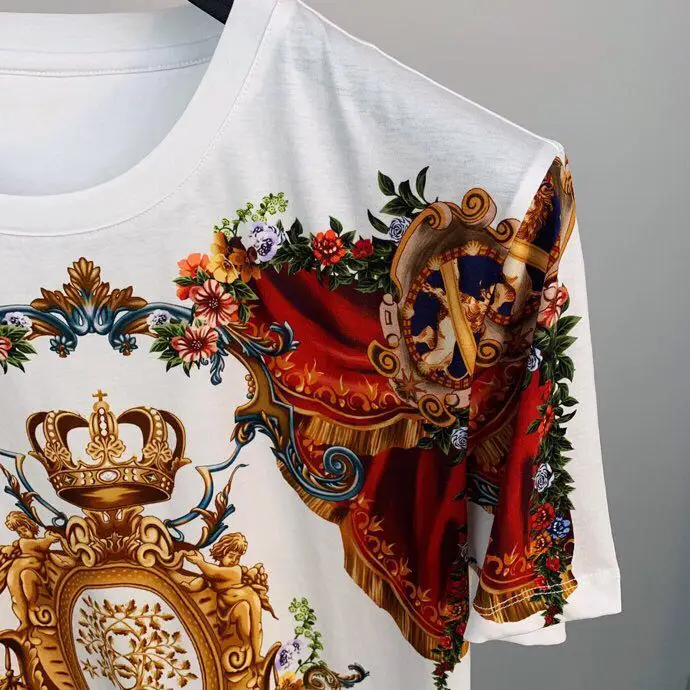 AH1288Fashion мужские топы и тройники Подиумные Роскошные известный бренд Европейский дизайн Короткие вечерние футболки с принтом мужская одежда
