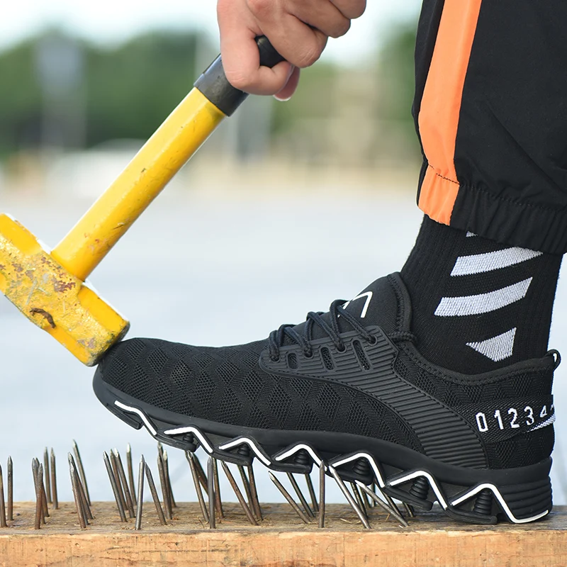 

Dropshipping Men Steel Toe Cap Work Boots Breathable Labor Insurance Shoes Anti-smashing Puncture Proof Safety Mesh Sneakers