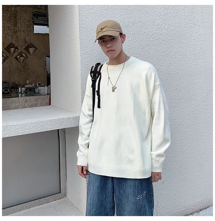 Autumn And Winter New Youth Male Printed Knit Sweater Fashion Casual Loose Pullover White Gray Khaki / Military Green S-XL