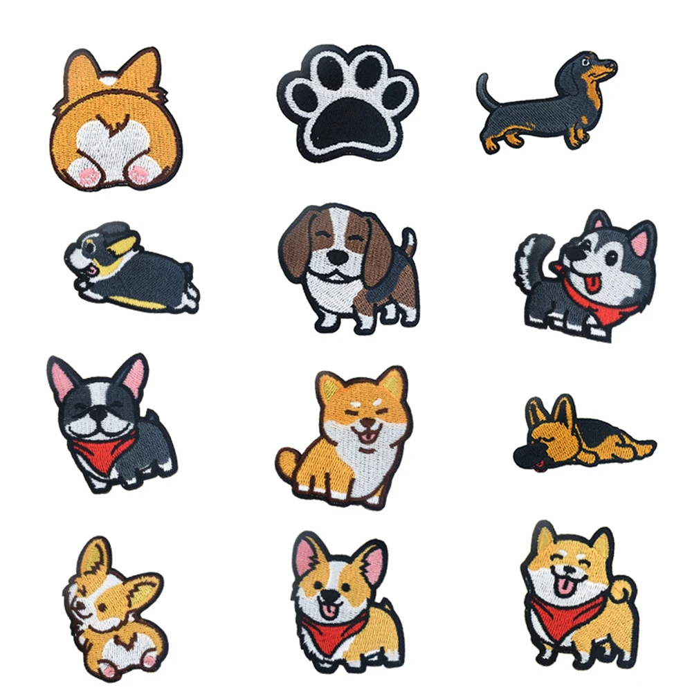 DIY Clothes Embroidery Corgi / Dachshund/ Husky Patch Embroidery Patches For Clothing Cute Dog Animal Iron-On Patches On Clothes