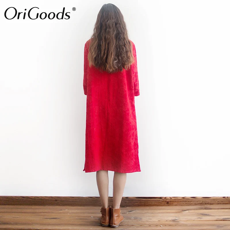 Женское платье в китайском стиле OriGoods хлопковое летнее до колена однотонное