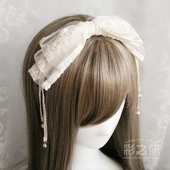 

Japanese Lolita Soft sister Big Bowknot Lace Hair Hood KC headband Accessories handmade Lolita headdress Hair Ornaments Cosplay