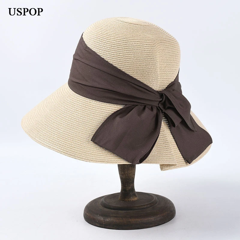 

USPOP 2020 New women sun hats big bow summer hats female collapsible wide brim beach hat