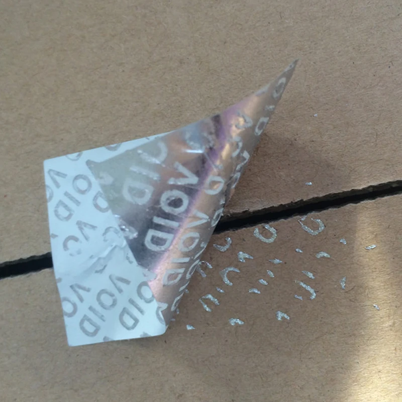 1000pcs 50x30mm 개인화 된 브랜드 자기 접착제 실버 애완 동물 보안 레이블 상자 카 톤 가방 포장 테이프 인감 Void 열기