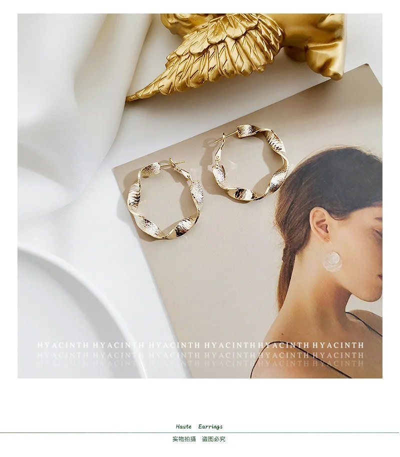 Europe And America New Style Simple Versatile Circle Twisted Earrings Women's Fashion Elegant Gold Plated Popular Ear Stud Ear R