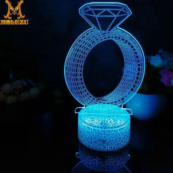 

Molezu Halloween Diamond Ring Pattern 3D Led Night Light Decoration Children Kids Gifts 7 Color Changing Visual Table Lamp