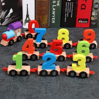 

Baby Montessori Wood Digital Train Figure Model With Numbers Pattern 0~9 Car Toys Early Educational kids Wooden Toys