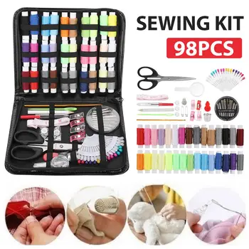 

Sewing Kit with PU Case Emergency Repairs Convenient Sewing Tool Thread Needles 98pcs/Set Button Tape Beginner Craft Clothing