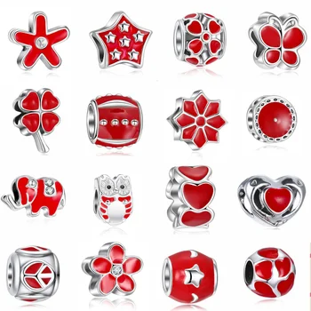 

Charm Bead Bracelet Alloy Dripping Oil Large Hole Beads Red Bead Fit Brand Women European Charms Bracelets DIY Jewlry Making