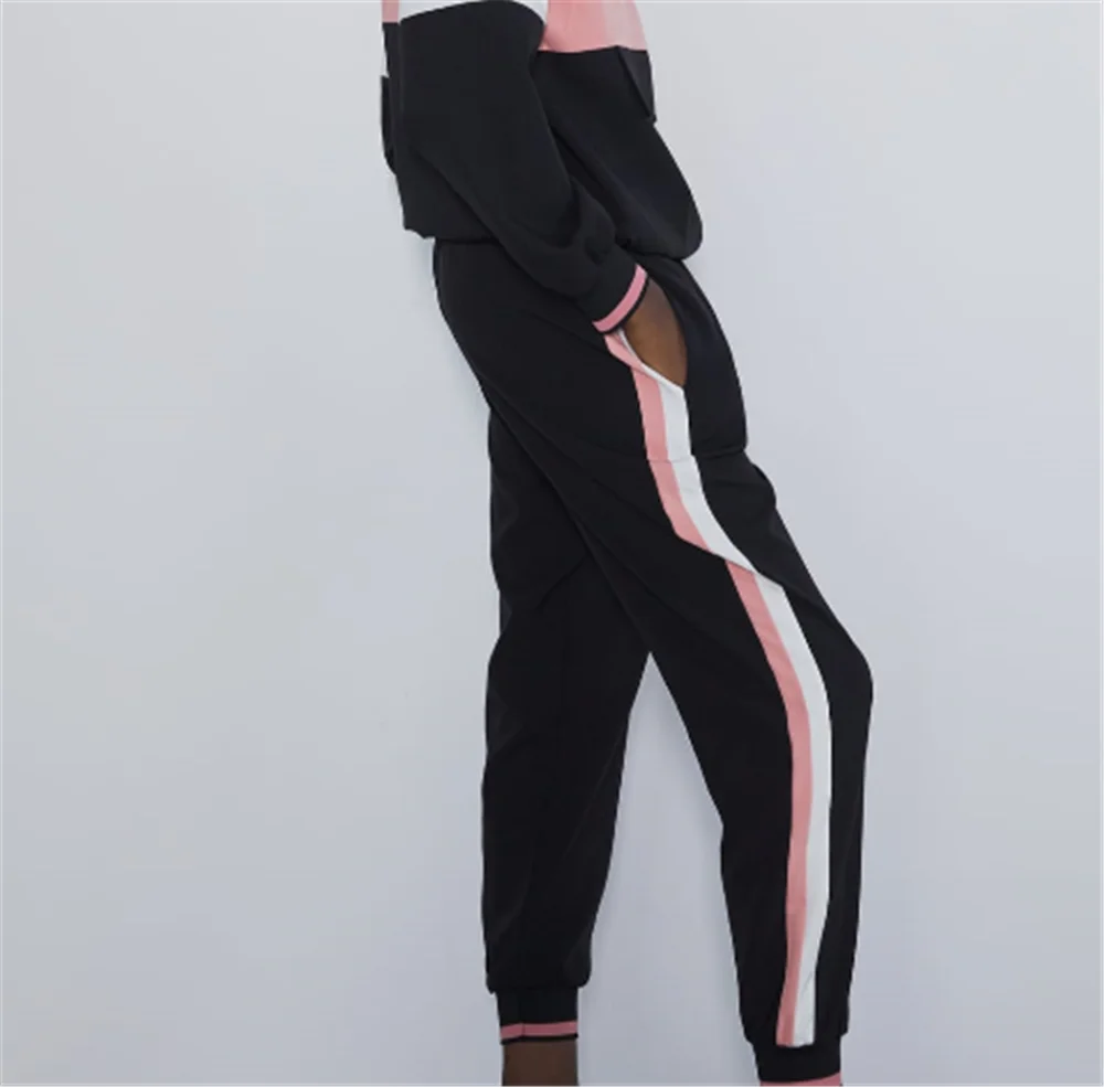 

2019 ZA Women's Trousers Fashion New Autumn Side Belt With Jogging Pants Bohemian High Waist pants Pink Women Casual Pants Party