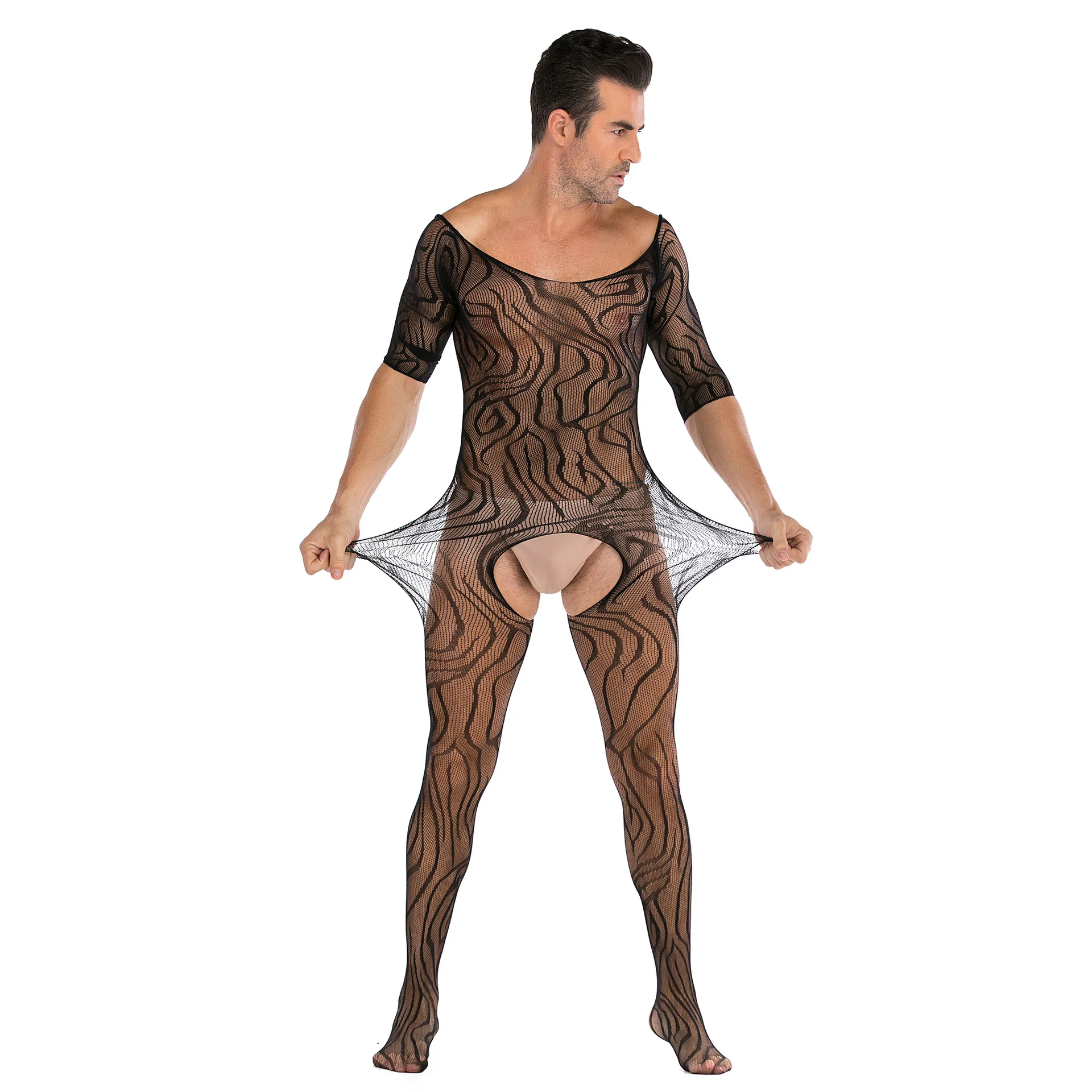 Men jumpsuits transparent stockings outfit sexy temptation to open files fishnet tights uniforms most comfortable boxer briefs