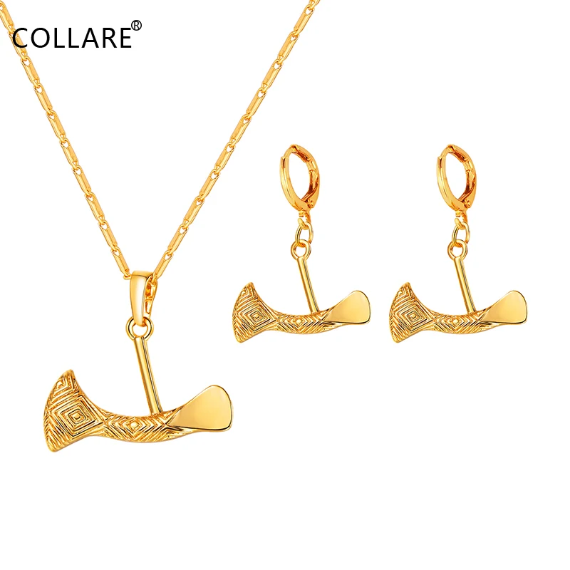 Collare Stone Axe Jewelry Sets For Women PNG Ax Gold Color Papua New Guinea Earrings Necklace S016 | Украшения и аксессуары