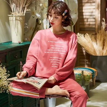 

Autumn new ladies long-sleeved trousers pajamas high quality comfortable cotton cute style outerwear pajamas for women