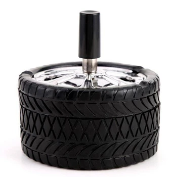 

ELEG-Hot Clean Press Tire Type Windproof Rotation Tire Ashtray Press Rotary Stainless Steel Seal Ashtray Black Car Tire Ashtray