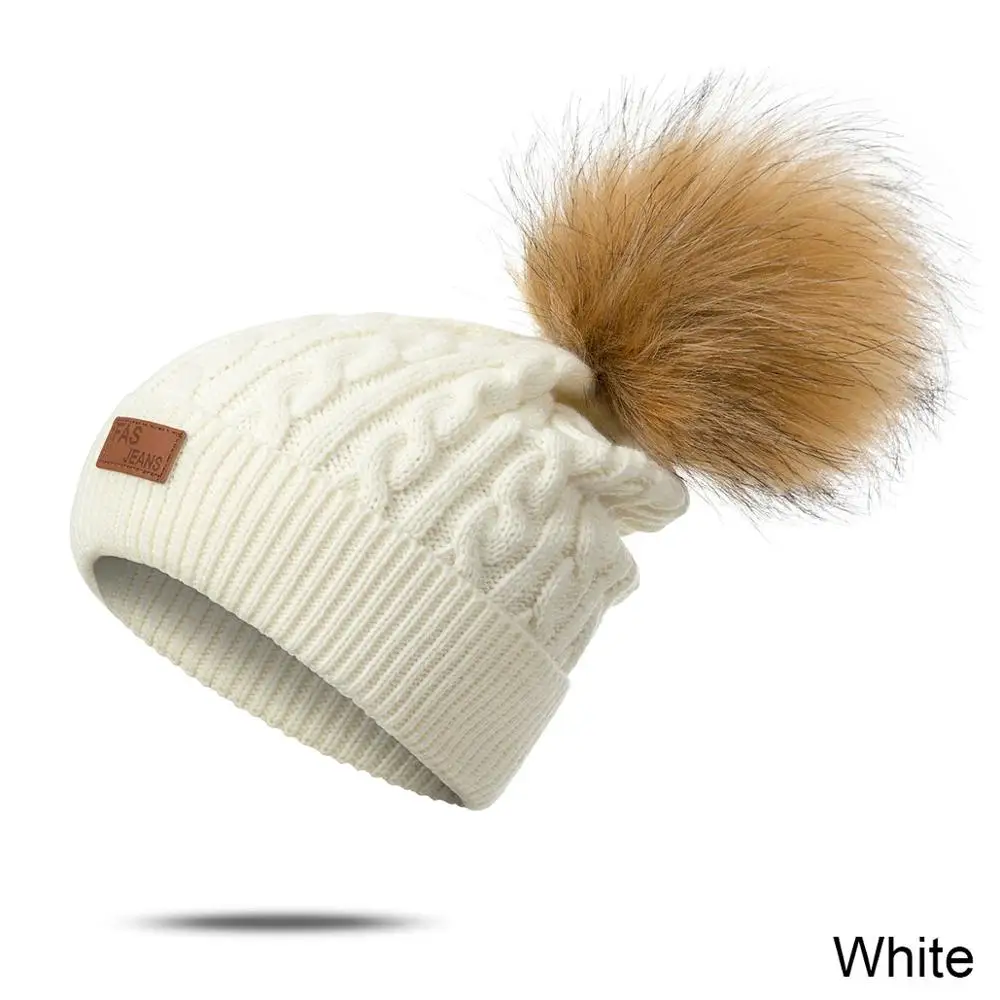 Wish Club новая зимняя шапка cимпатичный пушистый шарик Кепки бини с помпоном для Для женщин вязаный свитер из хлопка плотная однотонная шляпа теплые брендовые шапочки - Цвет: 01