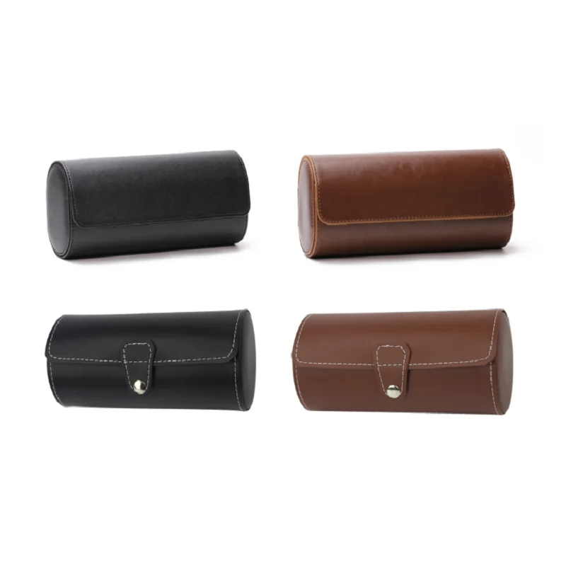3 Slots Watch Roll Travel Case Chic Portable Vintage Leatherette Display Watch Storage Box with Slid in Out Watch Organizers
