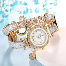 VOHE Лидирующий бренд женские дамские часы с кожаным ремешком и стразами кварцевые наручные часы Роскошные модные кварцевые часы