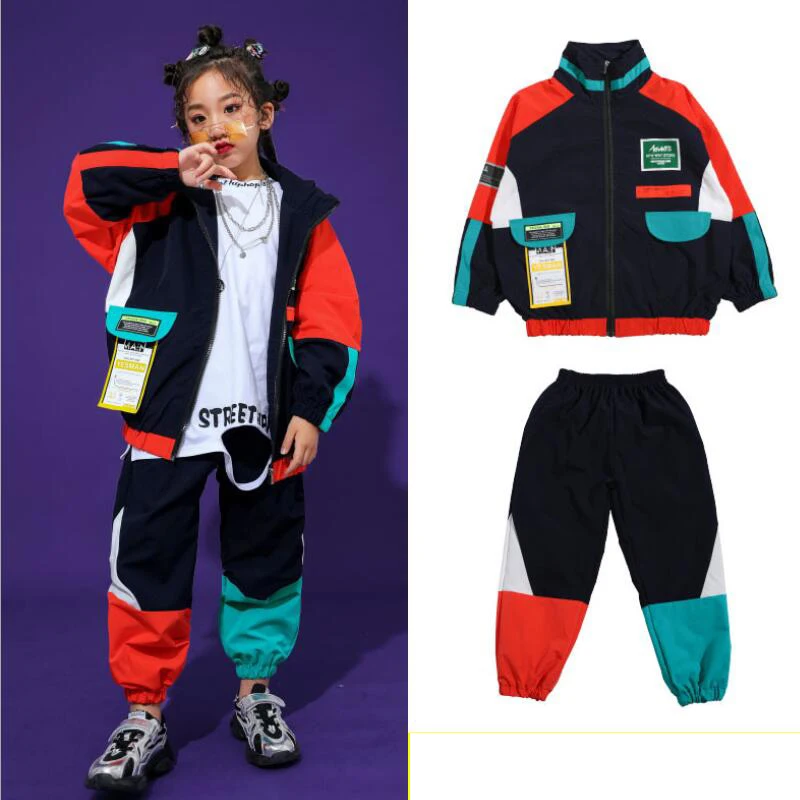 Kid Fashion Hip Hop Clothing Top Pullover Pocket Running Casual Pants for Girls Boys Jazz Dance Costume Clothes,girl dance costume,children costumes
