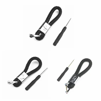 

3D Metal+Leather Car Keychain Key Chain Hand Woven Horseshoe Buckle Car Interior For Opel Lada Renault Emblem Car Key Ring