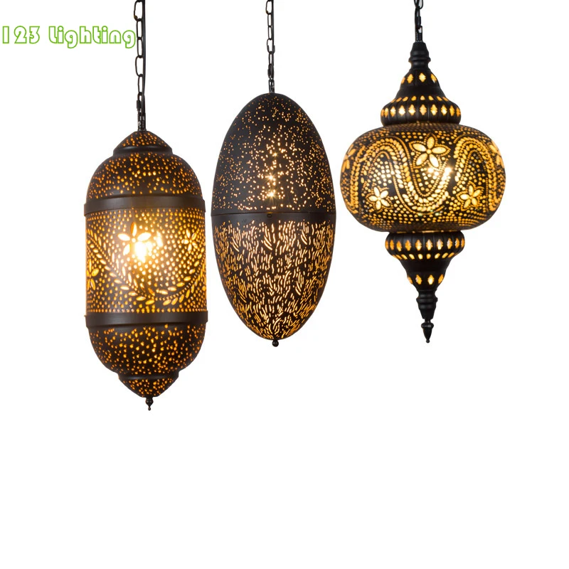 Vintage estilo árabe LED luces colgantes negro Metal restaurante pasillo colgante dormitorio vestíbulo lámpara colgante hogar Deco lámpara| | - AliExpress