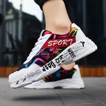 

New Sneakers Men Run Shoe Graffiti Leather Casual Hard-Wearing Woman Fashion Unisex Shoe Student Zapatos Masculino Adulto Motion