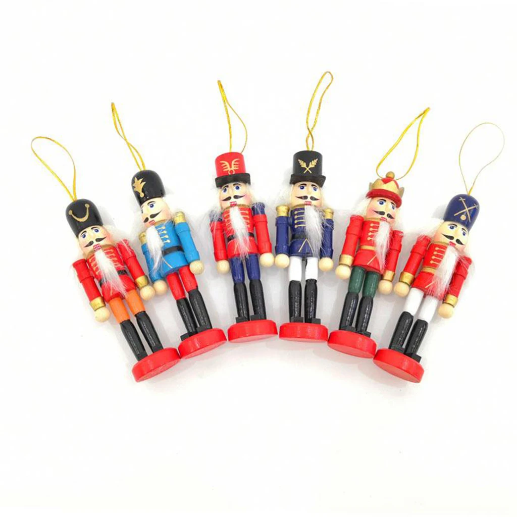 6pcs Christmas Nutcracker Ornaments Set, Wooden Soldier Puppet Toy for Xmas Themed Party Outdoor Yard Tree Hanging Decorations