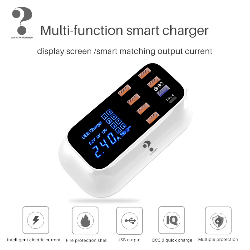 Быстрая зарядка 3 0 Смарт USB Type C зарядная станция светодиодный дисплей телефон