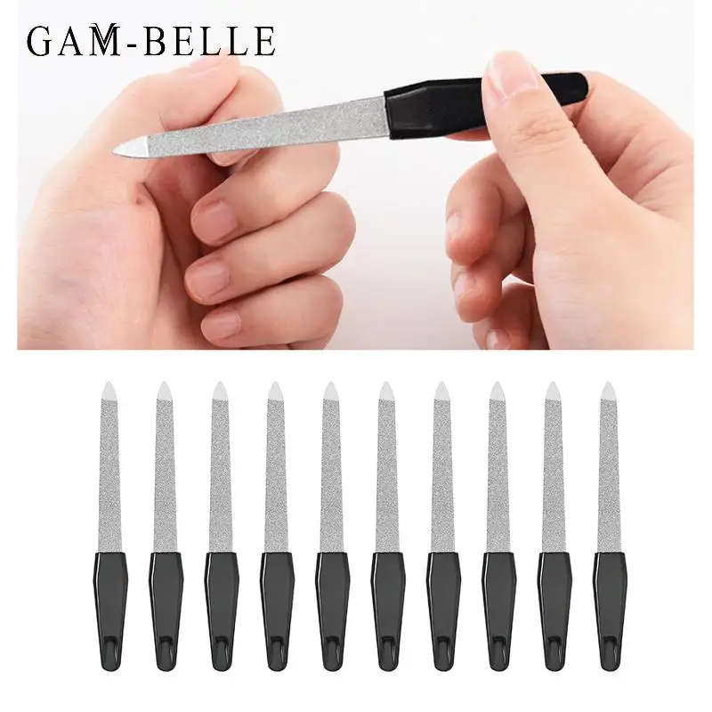 

GAM-BELLE 1/5/10 Pcs Black Handle Metal Double Sided Nail Files Strong Edge Manicure Grooming Beauty Pedicure Foot Care Tools