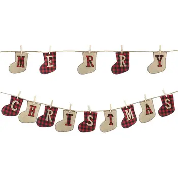 

Merry Christmas Banner Stocking Sock Shaped Decoration Hanging Bunting Ornaments