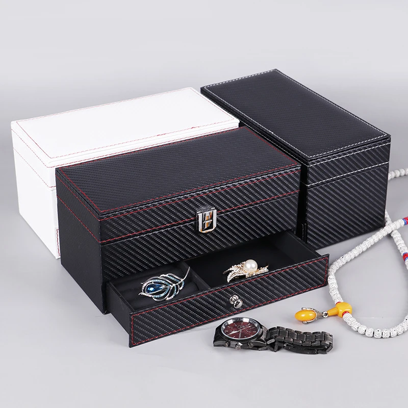 Double PU Leather Box 4 Plaid Watch Storage Box Storage and Display Box Jewelry Storage Box