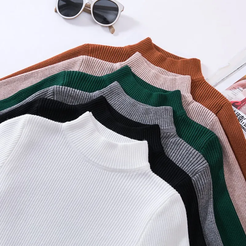 

2019 Fashion Cashmere Blended Knitted Sweater Women Tops Autumn Winter Turtleneck Pullovers Female Long Sleeve Solid Sweater