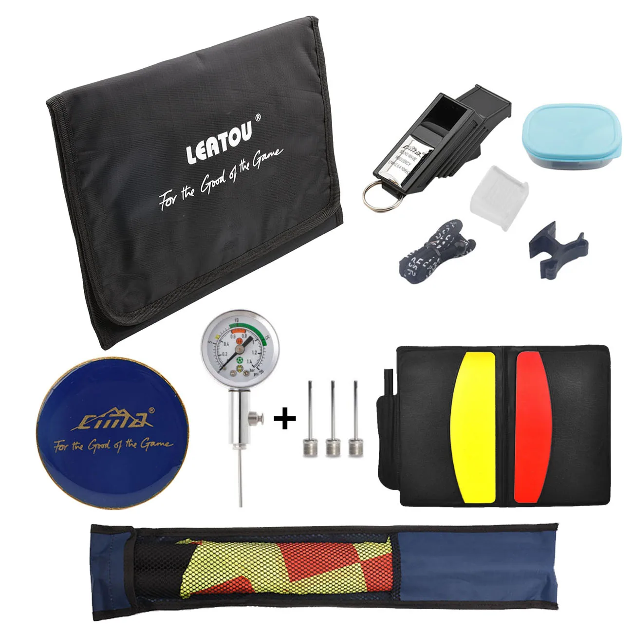 Soccer Whistle Bag Football Referee Wallet Coin Cards Linesman Flags Ball Pressure Barometer Set Training Match Accessories