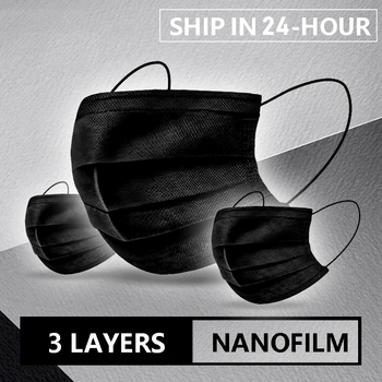 

10/50/100/200/500pcs Disposable Face Mask 3 Layers Filter Anti Dust Breathable Gauze Mask Elastic Black Adult Face Mouth Masks