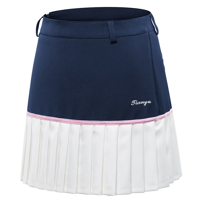 TTYGJ Girls Pleated Skirts Golf Wear Ladies Polyester Tennis Sportwear Mini Skirt Navy Blue with White Sport Golf Wear for Women