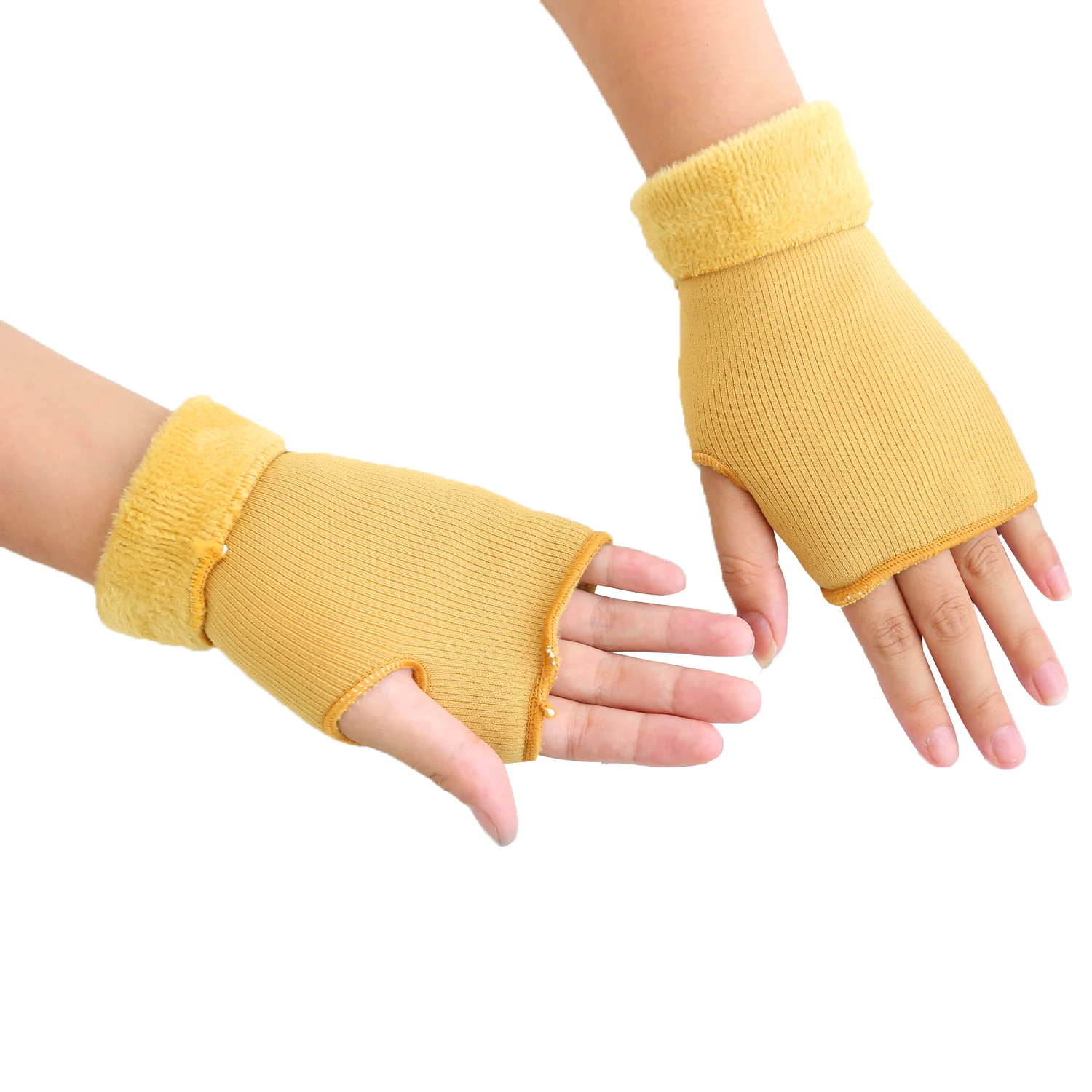 1 пара, 6 цветов, зимние перчатки, мягкие перчатки без пальцев для женщин и мужчин, теплые вязаные варежки, пара зимних перчаток - Цвет: Цвет: желтый