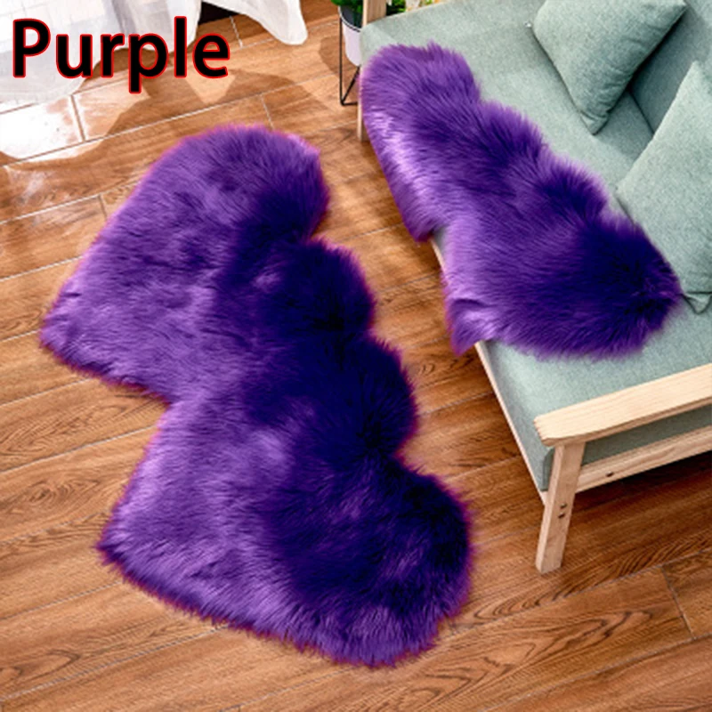 Purple Роскошный двойной ковер с сердечками из искусственного пушистого меха мягкая подушка зимние лохматые теплые коврики для плохой/гостиной Декор М/Л сплошной цвет - Цвет: Purple
