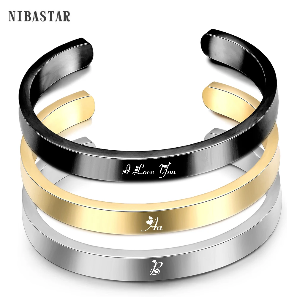 Engraving Personalized Couple Cuff Bracelets for Men Women