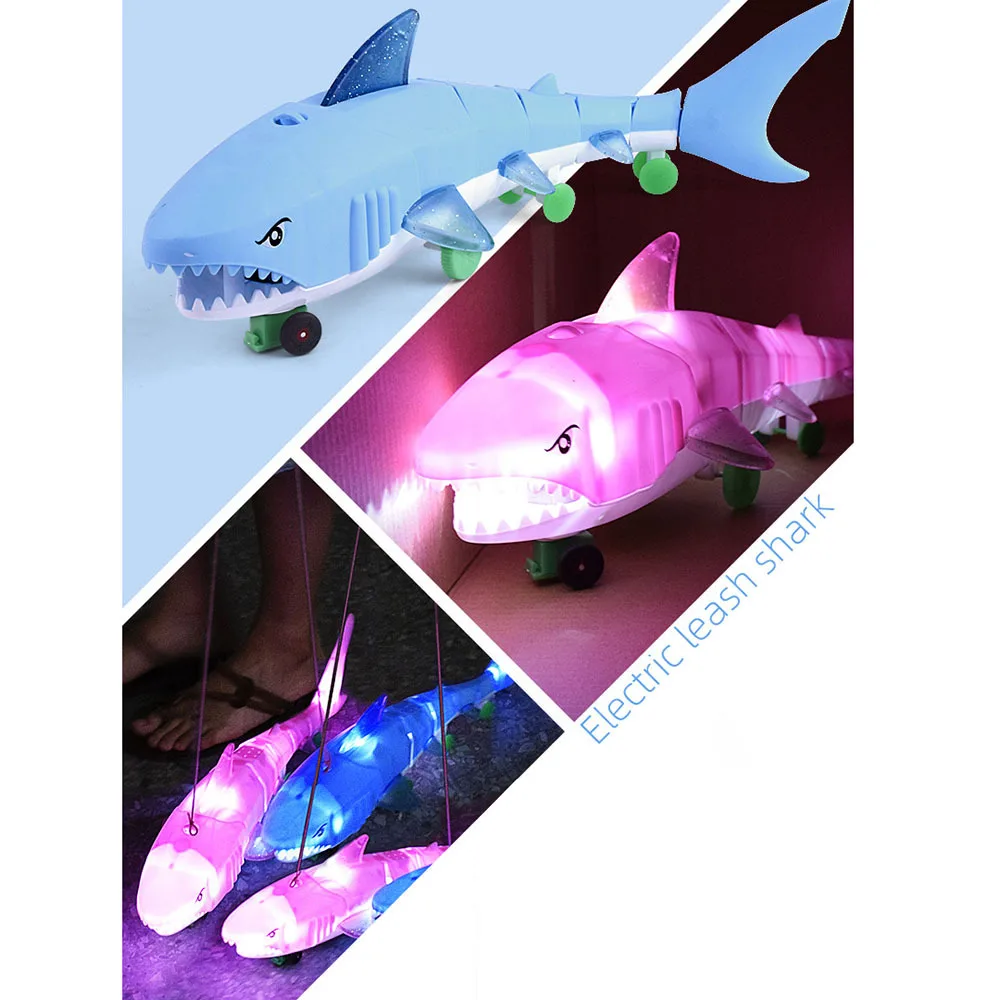 1 шт. электрическая игрушка Акула детские электрические игрушки поводок освещение музыка универсальный пластиковый светодиодный фонарь