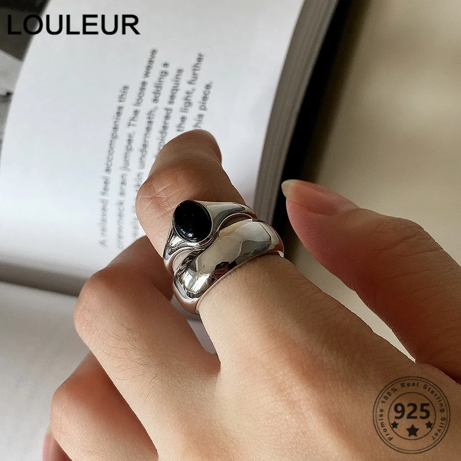 Onyx silver ring adjustable ring