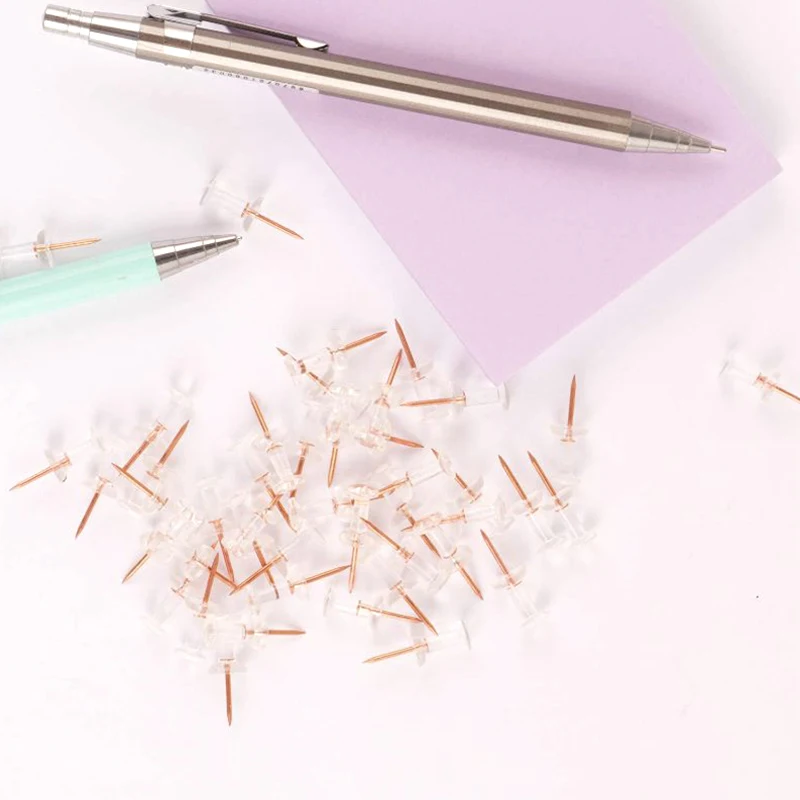 Push Pins 80pcs/set Plastic Transparent Rose Gold Push Pins Thumb Thumbtack Board Pins Drawing Photo Wall Studs Office School Supplies