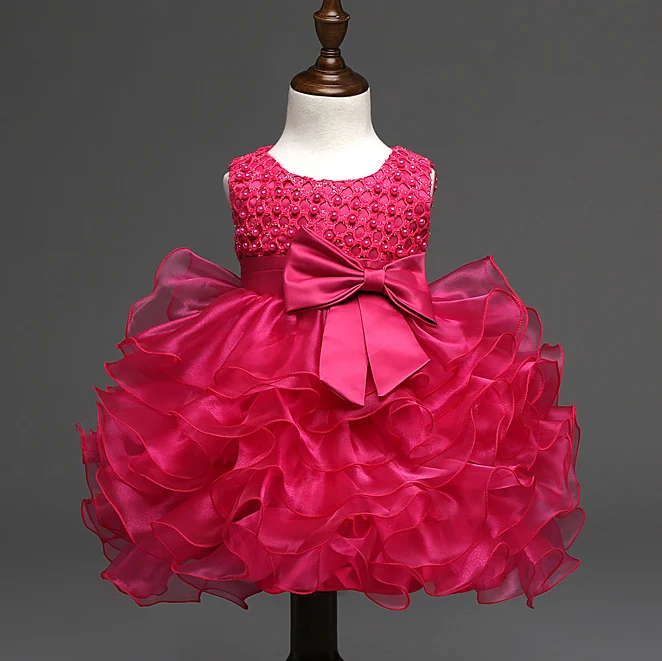 Вечерние платья розового, белого, красного, синего цвета для малышей, бальное платье для детей 12, 18, 24 месяцев, От 3 до 6 лет платья для маленьких девочек на день рождения - Цвет: hot pink