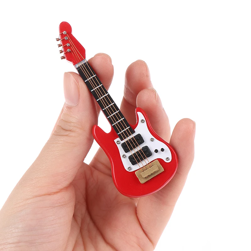 Snner Red De Muñecas En Miniatura Juguete del Instrumento Musical Guitarra Eléctrica De Madera 1/12