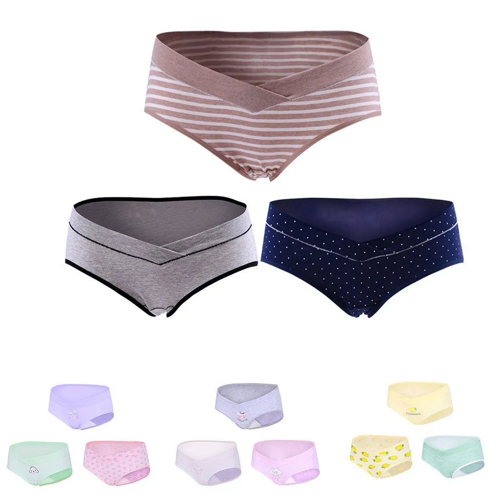 

3 Pcs Women Lower-waist Panties Maternity Pregnant V-Shaped Low Waist Pettipant Cotton Breathable Soft maternity panties Set