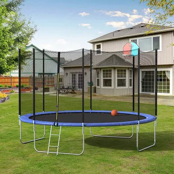 

12-foot Trampoline With Protective Net Basketball Stand Ladder 4 U-shaped Thighs Strong Durable Outdoor Fitness Equipment Toys