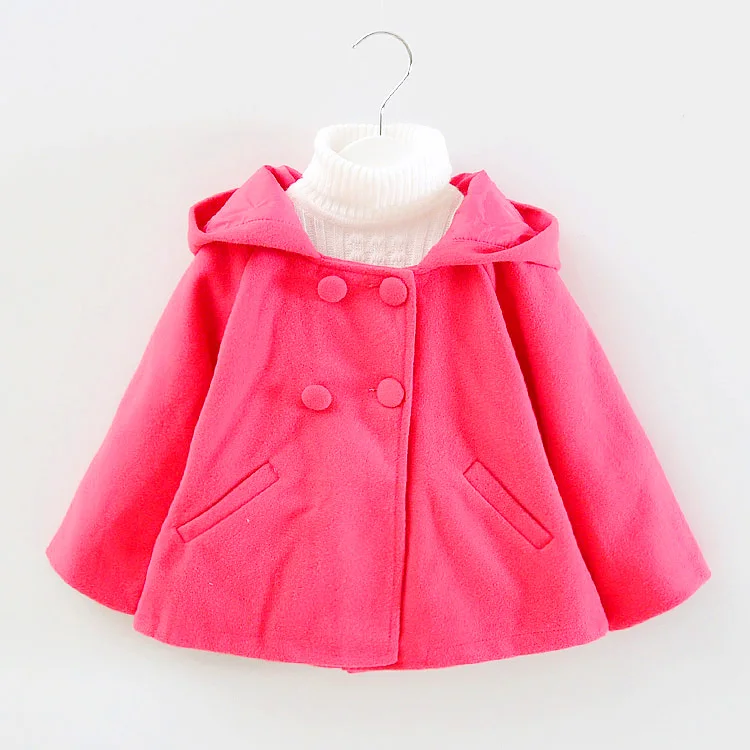 

IENENS Winter Woolen Overcoat Kids Girl Coat Solid Color Hooded Jacket Baby Warm Wool Coats Tops