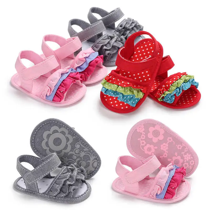 Baby Sandals Girl Summer Soft Cotton Anti-Slip Sole Colorful Silk Ribbon Newborn First Walker Infant Crib Shoes