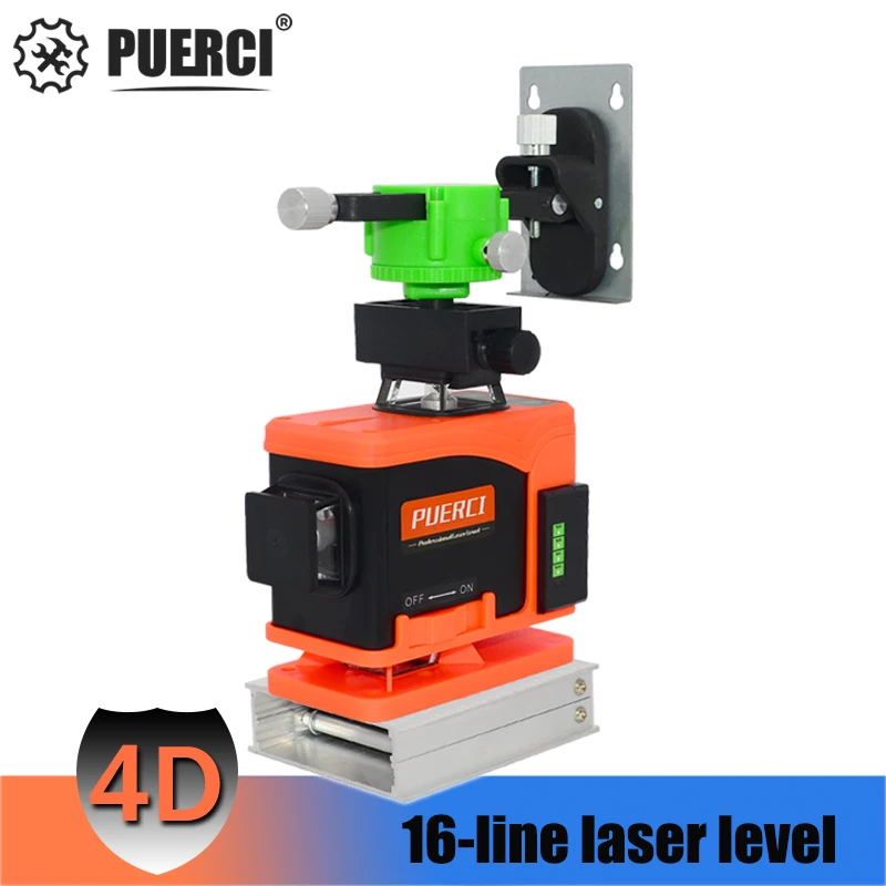 

PUERCI 16 line 4D laser level 360 Vertical And Horizontal Laser Level Self-leveling Cross Line 4D Green Laser Level with outdoor