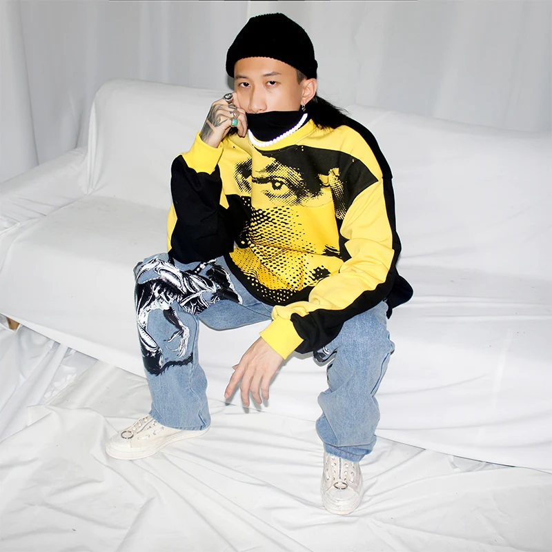 UNCLEDONJM Длинная толстовка с капюшоном для мужчин kanye west модный принт стенд дизайн поддельные две части осенние брендовые топы Мужские ED-EDW02