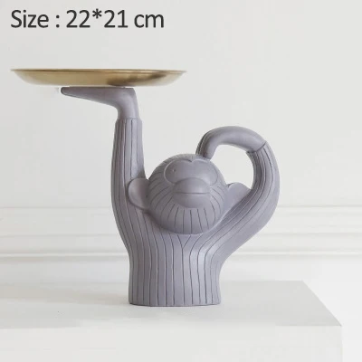 Gray-Monkey-M Strongwell нордический Morandi обезьяна лоток для хранения скульптура смола фигурка обезьяны аксессуары для дома современный подарок на день рождения - Цвет: Gray-Monkey-M